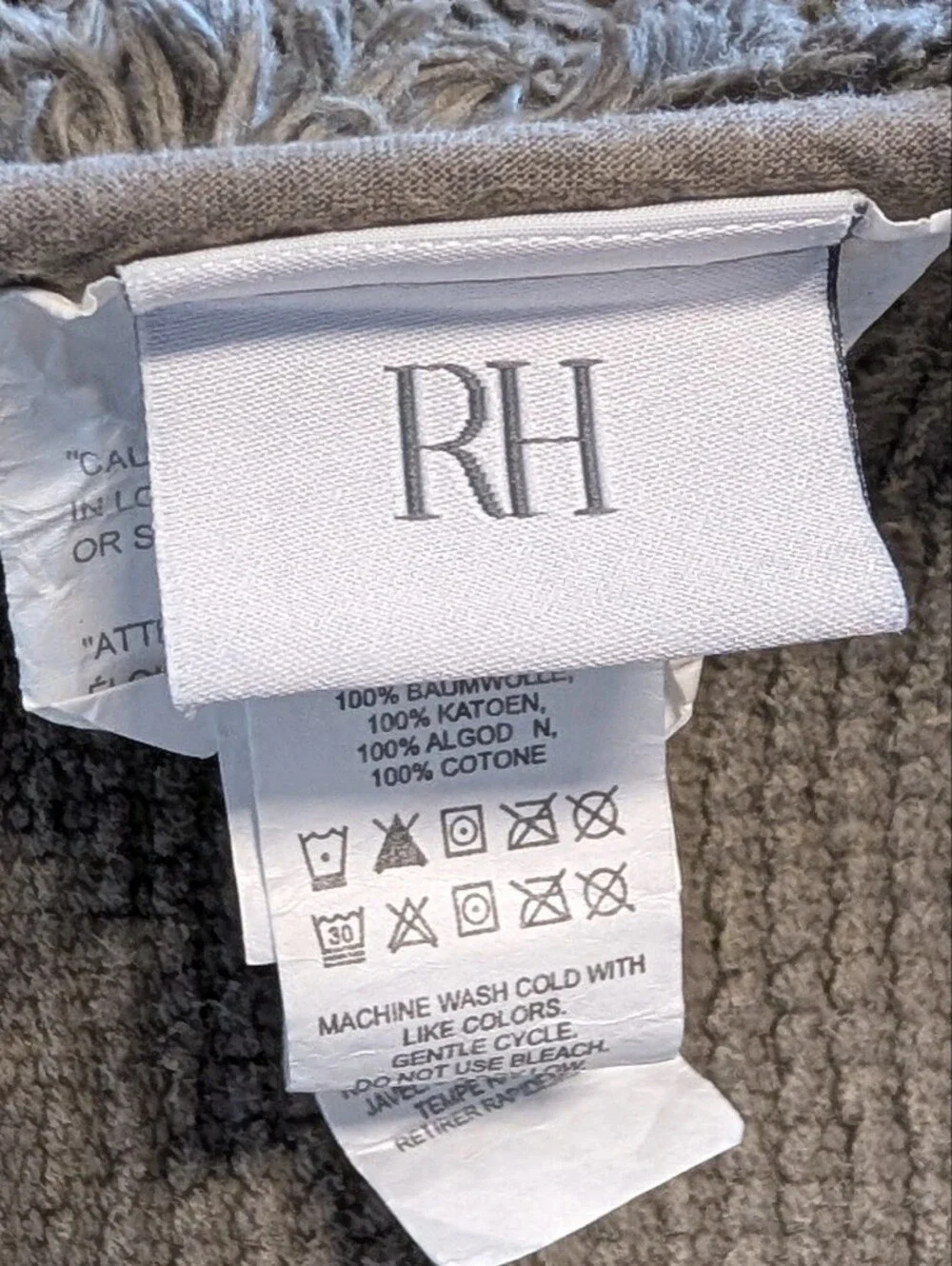 RH RESTORATION HARDWARE ribbed cotton bath math graphite